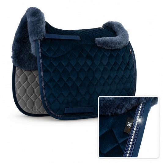 Blauw fluwelen zadeldekje met lamswol – Mattes Herfstcollectie 2026